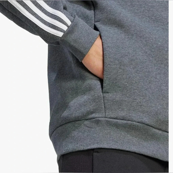 Men’s Adidas Essentials Fleece 3 Stripe Full Zip Hoodie Size Large, Gray NWT - Picture 3 of 8